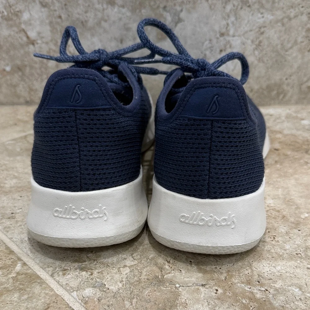 Allbirds Women's Navy Blue Mesh Sneakers with white soles. - Picture 4 of 6